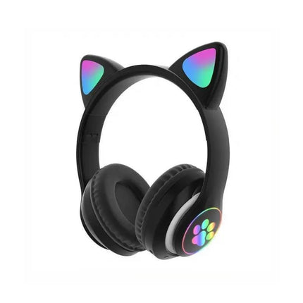 Wireless Headphones Cat Ear Bluetooth Over Ear Kids Headsets Foldable LED Lights - Aimall