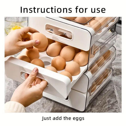 Double Layer Egg Storage Carton Drawer Organizer for Kitchen Fridge or Pantry