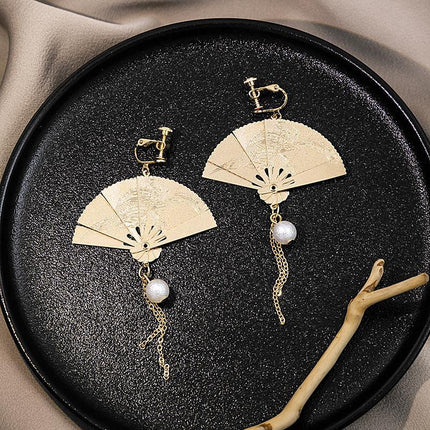 Chinese Style Vintage Fan Earrings Foldable Design Fashion Jewellery for Women