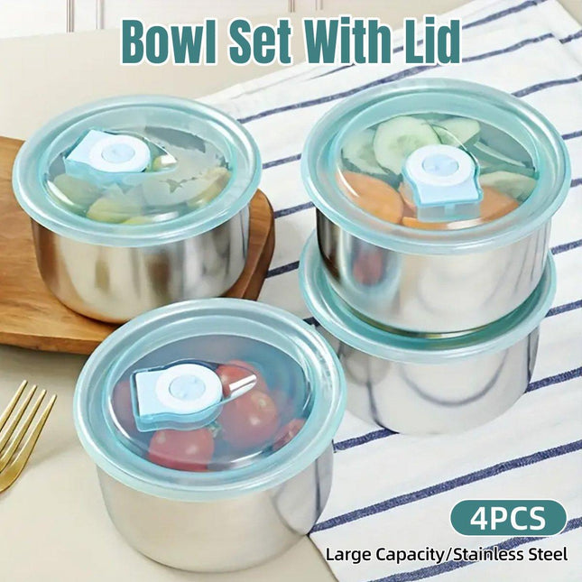 4PCS Stainless Steel Food Containers Set for Fridge Picnic Fruit Preservation