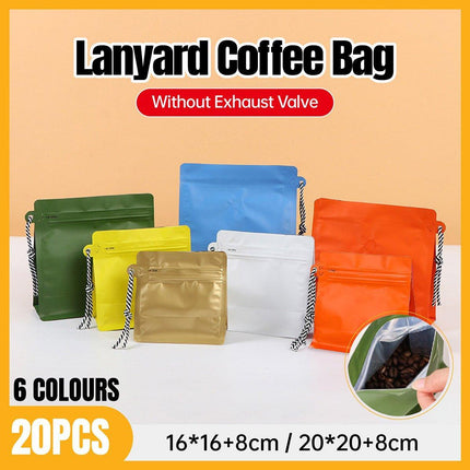 20 Pack Sealed Tea Coffee Bags Heat Seal Zipper Hang Rope Aluminum Foil Storage