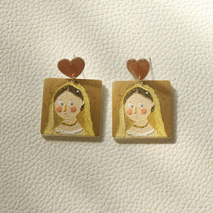 Cute Cartoon Oil Painting Acrylic Earrings Geometric Lace Fashion Jewelry Gift