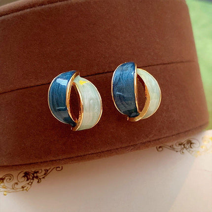 Elegant Blue Oil Drop Earrings Fashion Retro Style Jewelry Silver Needle