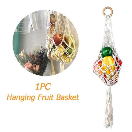 Macrame Hanging Fruit Basket Home Decor Vegetable Storage Net Bag Bohemian Style - Aimall