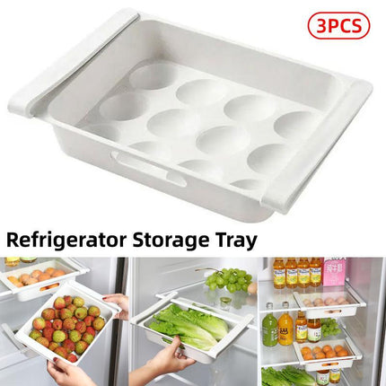 3pcs Pull Out Egg Drawer Organizer for Refrigerator Home Storage Tray Kitchen