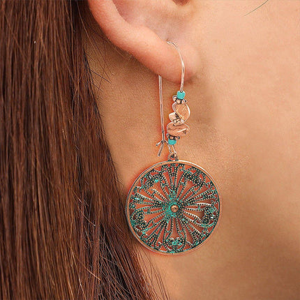 Bohemian Vintage Openwork Floral Round Earrings Elegant Jewelry Women Fashion