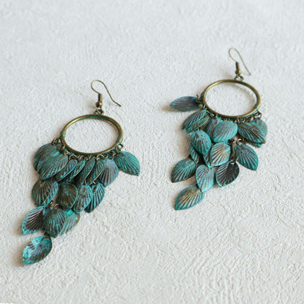 Green Bohemian Feather Tassel Earrings Ethnic Jewelry Women Fashion Accessory