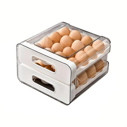 Double Layer Egg Storage Carton Drawer Organizer for Kitchen Fridge or Pantry