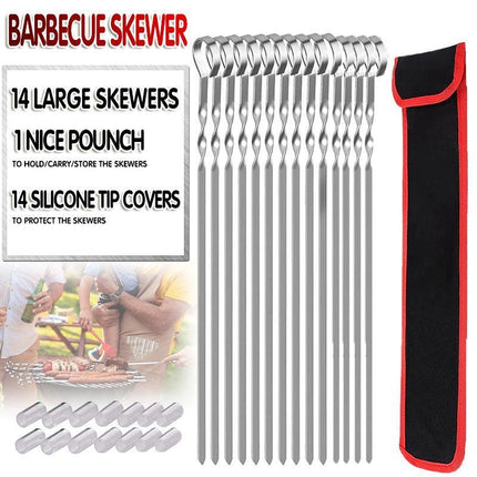 14 Pack Kabob Skewers Premium Flat Metal BBQ Barbecue Skewer Long Stainless - Aimall