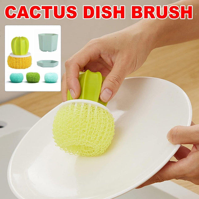 Cactus Dish Scrubber Brush W/Handle Pot Brush Cleaner Brush Kitchen Washer Brush
