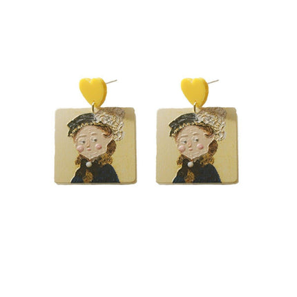 Cute Cartoon Oil Painting Acrylic Earrings Geometric Lace Fashion Jewelry Gift