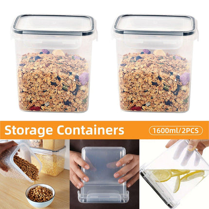 2pcs 1600ml Transparent Plastic Storage Jars Sealed Organiser Food Container