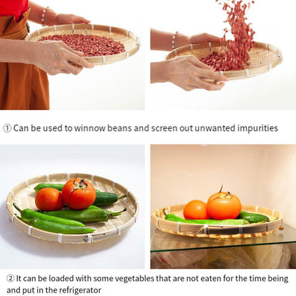 Bamboo Storage Basket with Mesh Cover for Fruit Vegetables Food Buns Kitchen