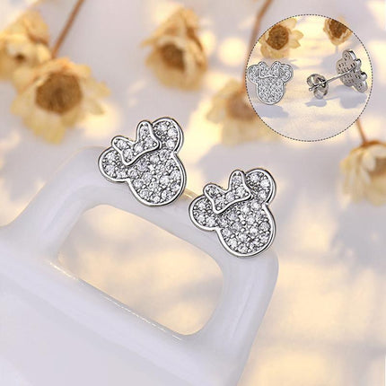 Cute Mouse Girls Clear Crystal Earrings Iced Out Cute Lady's Gift Accessory - Aimall
