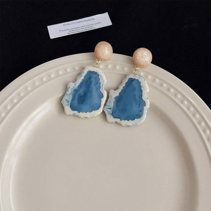 Irregular Haze Blue Earrings For Women Vintage Style Elegant Fashion Jewelry
