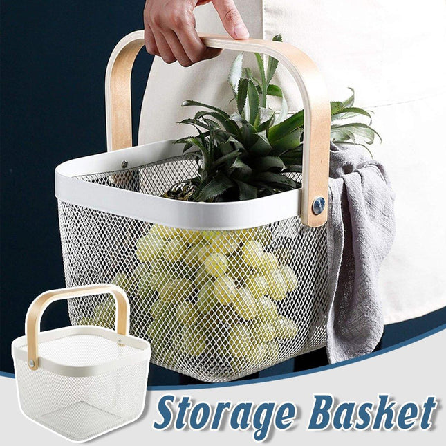 Hollow Iron Storage Basket for Fruit Vegetables Draining Organizer Kitchen Decor