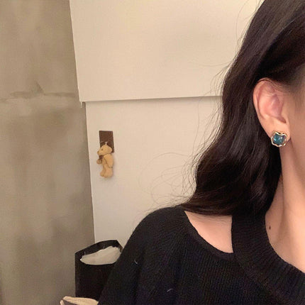 Elegant Blue Oil Drop Earrings Fashion Retro Geometric Irregular Silver Needle