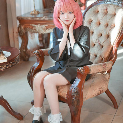 Anime SPY×FAMILY Anya Forger Cosplay Costume Women Girls Black Dress Outfits AU - Aimall