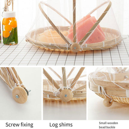 Bamboo Storage Basket with Mesh Cover for Fruit Vegetables Food Buns Kitchen