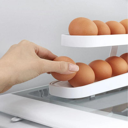 Rolldown Refrigerator Egg Dispenser Auto Rolling Egg Holder 2 Tier Storage Rack - Aimall