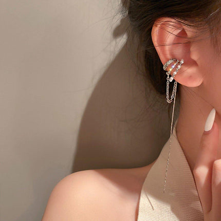 Silver Tassel Earrings Without Piercing Ear Bone Clips for Women Fashion Jewelry
