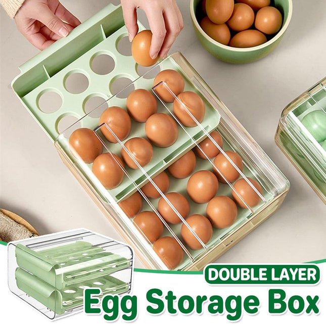 Double Layer Green Egg Storage Carton Drawer Fridge Organizer for Kitchen Use