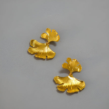 Vintage Irregular Textured Ginkgo Biloba Earrings Trendy Fashion Jewelry Women