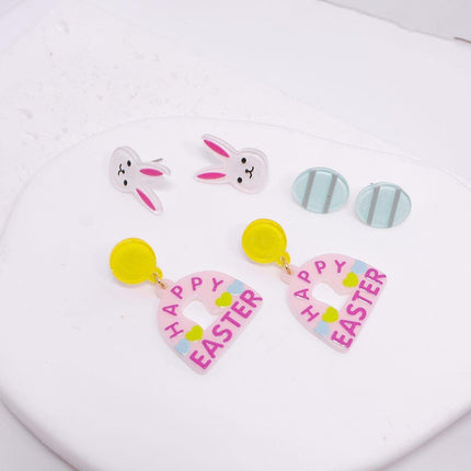 Easter Rabbit Egg Earrings Acrylic Jewellery Set Festive Accessories Women