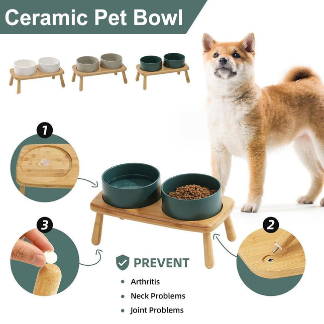 Ceramic Elevated Dog Bowl Anti-Slip Double Bowl for Small Medium Large Dogs