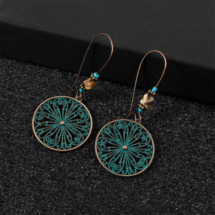 Bohemian Vintage Openwork Floral Round Earrings Elegant Jewelry Women Fashion