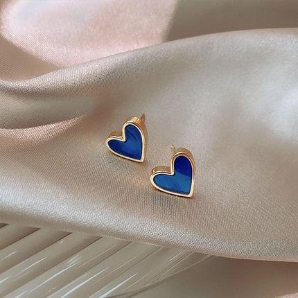 Small Fresh Blue Heart Earrings Retro Fashion Needle Women Jewelry Niche