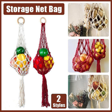 Macrame Hanging Fruit Basket Home Decor Vegetable Storage Net Bag Bohemian Style - Aimall