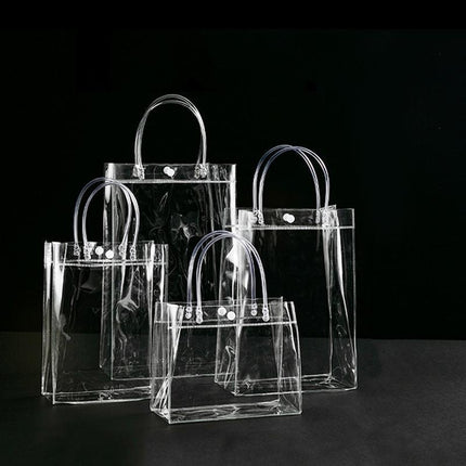 100x PVC Transparent Gift Tote Bag with Snap Button for Packaging - Aimall