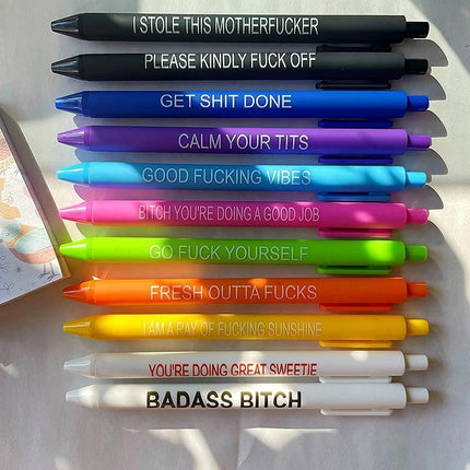 11PCS Funny Pens Swear Word Pen Set Black Ink Writing Pen Funny Office Diary New - Aimall
