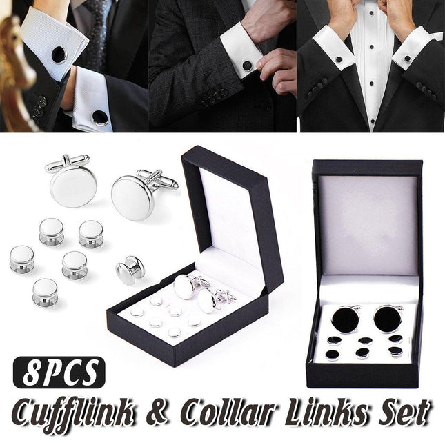 8Pcs Mens Cufflinks Shirt Tuxedo Wedding Party Buttons Cufflinks Black
