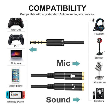 3.5mm AUX Cable Mic Audio Splitter Extension Headphone Adapter Male to Female - Aimall