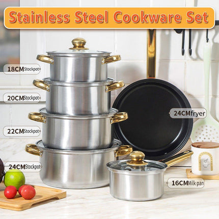 12pcs Stainless Steel Cookware Set Pots and Pans Kitchen Cooking Utensil Set
