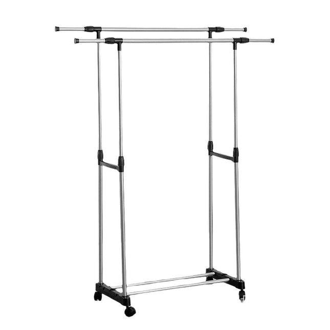 Adjustable Double Clothes Rack Stainless Steel Garment Holder Coat Hanger Stand