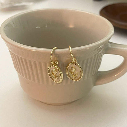 Flower Round Plate Earrings Gentle Temperament Elegant Fashion Jewelry Women