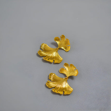 Vintage Irregular Textured Ginkgo Biloba Earrings Trendy Fashion Jewelry Women