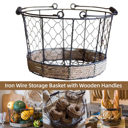 Carrying Storage Basket Iron Round Bucket Home Organizer Storage for Kitchen