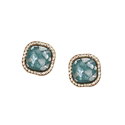 Vintage Green Square Geometric Stud Earrings Crushed Shell Jewelry for Women