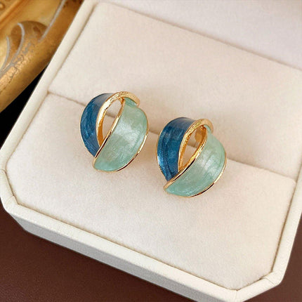 Elegant Blue Oil Drop Earrings Fashion Retro Style Jewelry Silver Needle