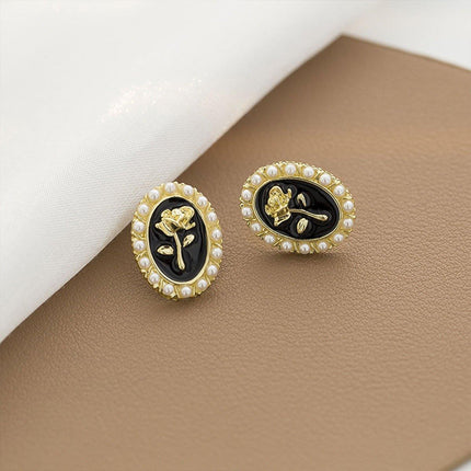 Vintage Black Stud Earrings Women Retro Style Dripping Oil Fashion Jewelry