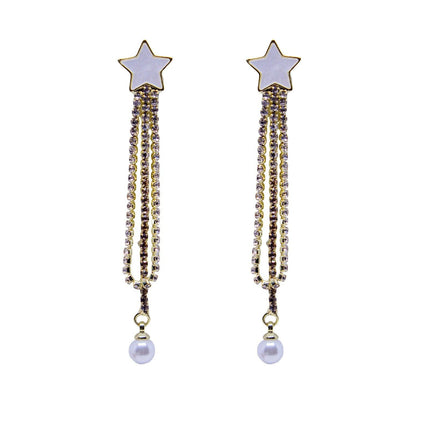 Star Pearl Tassel Earrings Dangle Design Fashion Jewellery Women Accessories