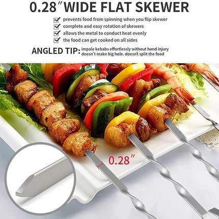 14 Pack Kabob Skewers Premium Flat Metal BBQ Barbecue Skewer Long Stainless - Aimall