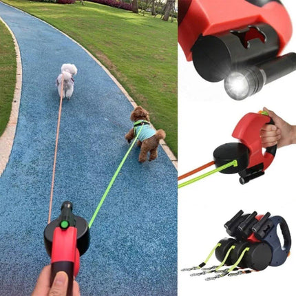 Retractable Lead Leash 360 Swivel Dual Doggie One-to-Two Traction Rope Pet Dog