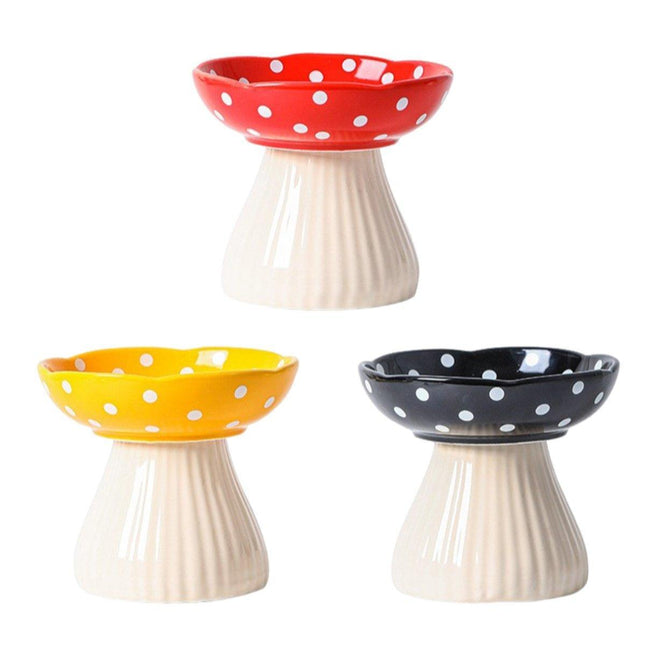 Pet Elevated Mushroom Bowl Ceramic Cat Dog Bowl Dish Food Feeder Raised Cat Bowl