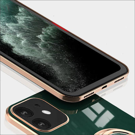 Dark Green Luxury Shockproof Silicone Ring Case Stand Cover for iPhone 14 13 12 Pro Max - Aimall