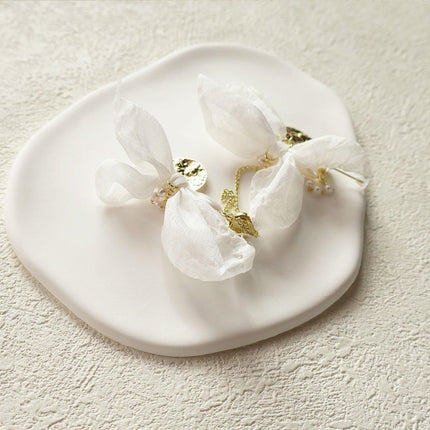Vintage White Bow Long Earrings Sweet Fashion Jewelry for Women Elegant Gift